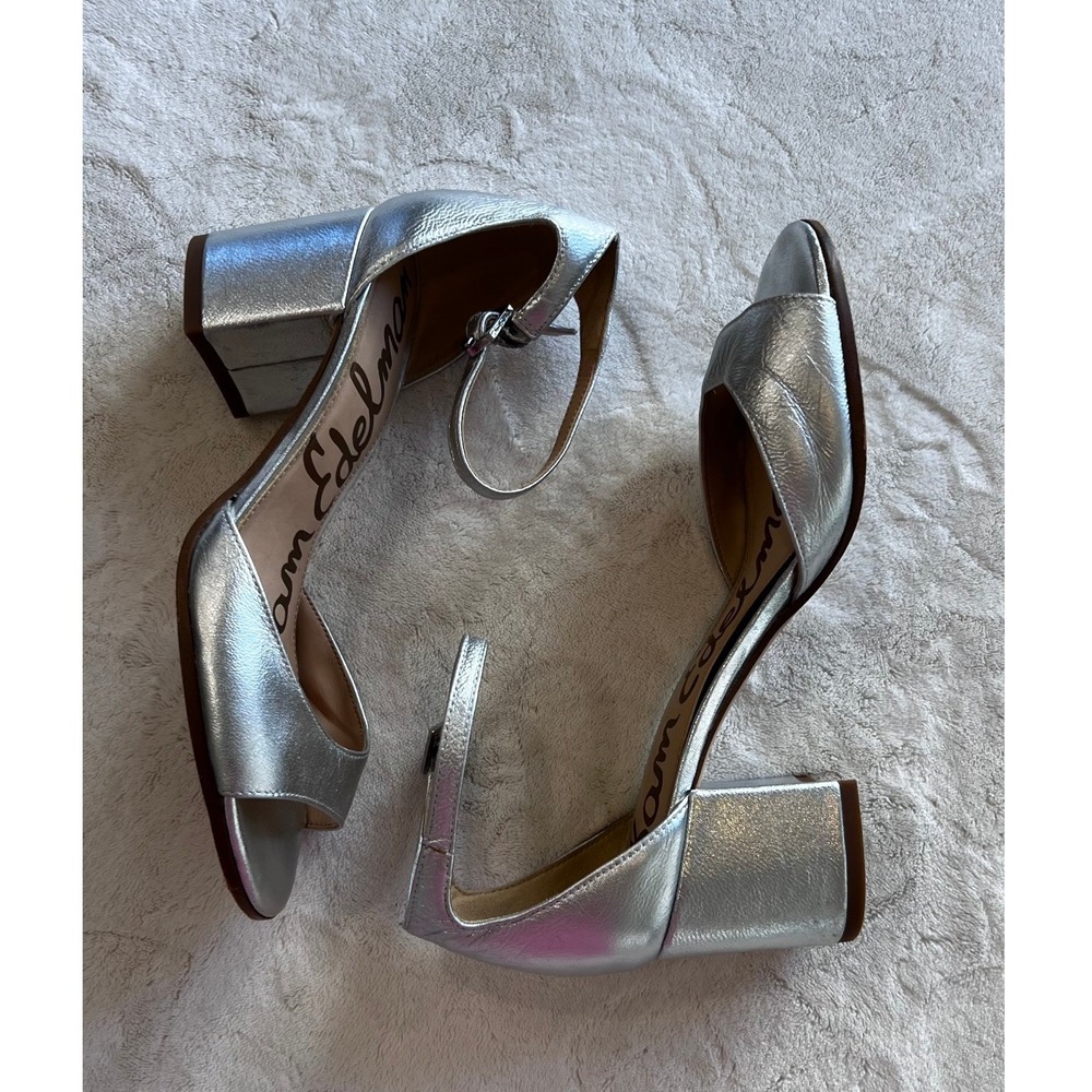 Sam Edelman Susie Silver Metallic Block Heel Sandals Ankle Strap Womens Size 6 - Picture 3 of 9